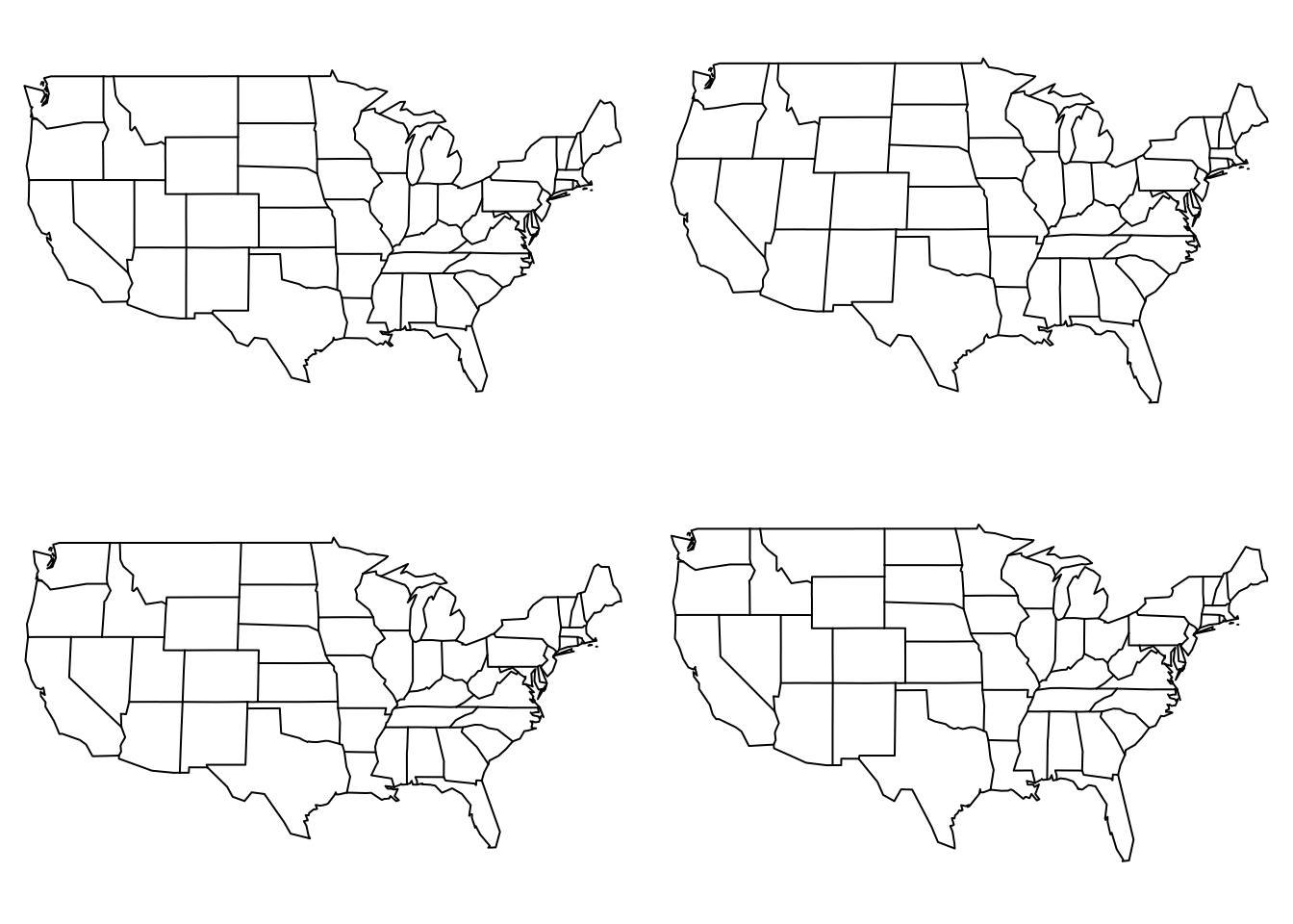 Mercator, Mollweide, and Gilbert equatorial projections along with a cylequalarea projection centered on the middle of the US.